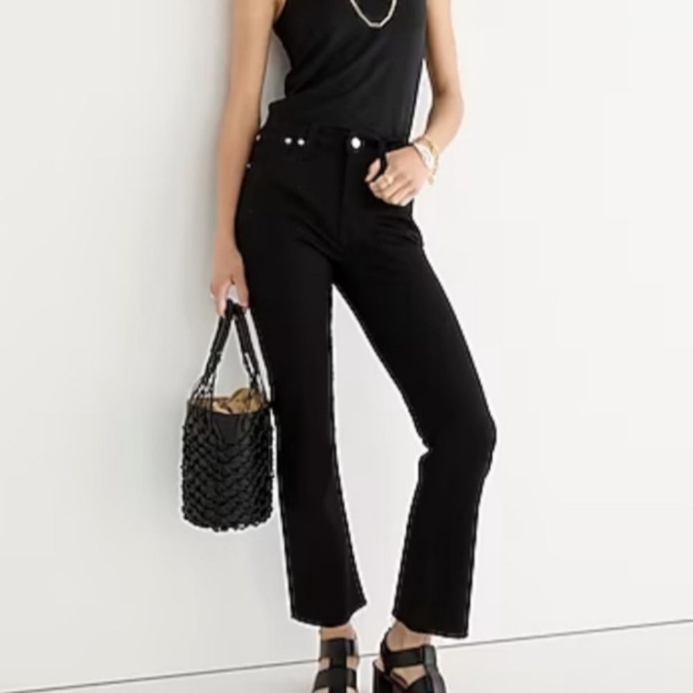 J. Crew Black Denim Demi Boot Crop Jean Size 25 Mid Rise